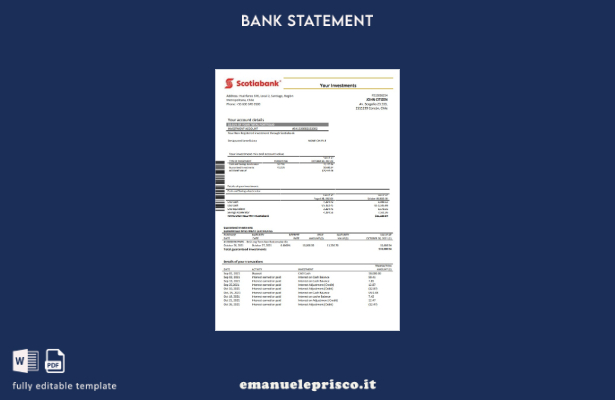 modello word di estratto conto bancario Cile Scotiabank in stile verificato